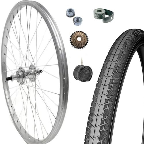 CERCHIO RUOTA COMPLETA POSTERIORE + COPERTONE + CAMERA 28 X 1.75 BICI ALLUMINIO/ACCIAIO 28X1.75 BICICLETTA CITY BIKE PASSEGGIO TREKKING - DADI DI FISSAGGIO E FLAP INCLUSI + RUOTA LIBERA 6 VELOCITÀ