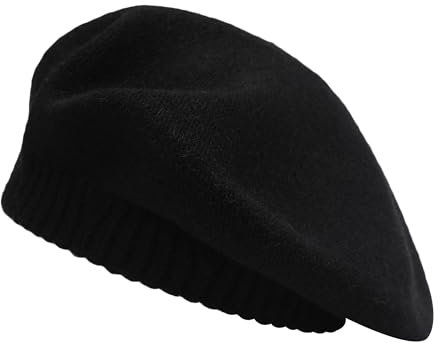 ZLYC Damen Winter Baskenmutze Klassische Barett Drucken Weich Warm Französische Mütze(Einfarbig Schwarz)