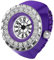 JewelryWe Ringuhr Fingeruhr Damen Elastisch - Elegant Glitzer Strass Rund Analog Quarz Fingerringuhr Ring Uhr Uhrenring mit Lila Legierung Elastisch Band