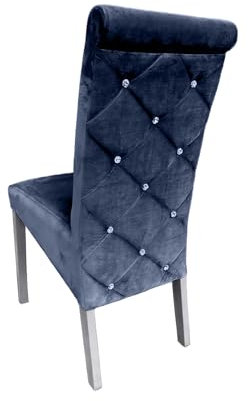 Ares Meble Samt Stuhl - Esstisch Stühle - Dining Chair - Esszimmerstuhl Holz - Küchenstühle, Wohnzimmer Stühle - Glamour Polsterstuhl Esszimmer - Essen Stuhl - Esszimmerstühle Dunkelblau - Weiß
