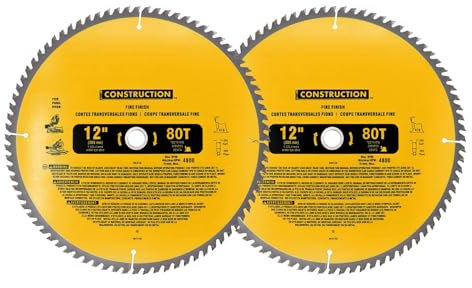 OEM home 2-Pack 12 Inch Miter Saw Blade 80 T Fine Finish Stainless Steel Blade with 1 in Arbor Compatible with Dewalt Miter Saw Blades, 12 in Saw Blades for Miter Saw
