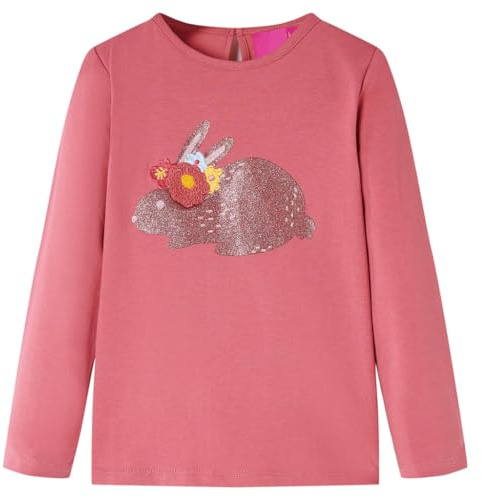 vidaXL Kinder-Langarmshirt mit Kaninchen aus Glitzer Pullover Sweatshirt Altrosa 116
