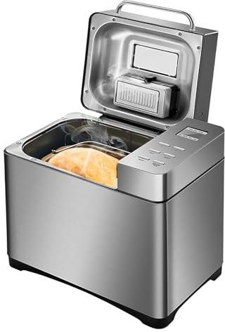 Máquina Automática De Pan Máquina Para Hacer Pan Familiar 2Lb 17 Programas Máquina 3 Configuraciones De Peso Con Dispensador Automático De Frutas Y Nueces Sin Gluten Para Panadería Casera Temporizado