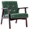 Matomn Sessel Wohnzimmer Retro Sessel Polsterstuhl Loungesessel mit Armlehnen Retro Holzsessel mittelalterlicher Holzrahmen Design Stuhl aus PU Leder für Schlafzimmer Empfangsraum Café Grün