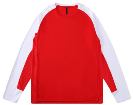 Langarm Basketballtrikot für Herren Rot Blau Weiß Basketball Trikot Shirt Erwachsene Basketball Jersey Sportbekleidung Atmungsaktive Basketball Trainingskleidung mit Schlitzen