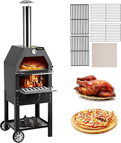 VEVOR Forno a Legna Portatile per Pizza Barbecue da Esterno, Forno a Legna per Pizza da Esterno con Pietra e Canna Fumaria di Facile Spostamento, Forno a Legna Forno a Carbonella per Pizza da Esterno