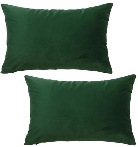 GONOVE Decorative Velvet Lumbar Cushion Covers 30x50cm Set of 2, Dark Green | Soft Throw Pillow Cases Modern Pillow Cases Home Decor for Sofa Couch Bed Living Room with Invisible Zipper, No Filling