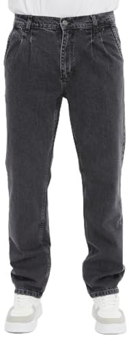 CEDY DENIM - Jean baggy pour homme - Coupe ample - Rétro - Coupe droite - Style plissé - CD354, anthracite, 32W / 32L