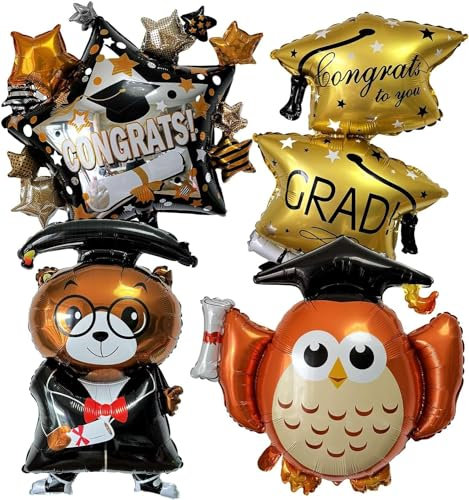 2025 Deko Abschlussfeier Luftballons, 4pcs Folienballon Abitur, Abschlussfeier Party Dekorations, Graduation Deko Luftballons, Bachelor Deko Luftballons, Abschluss Dekorationen