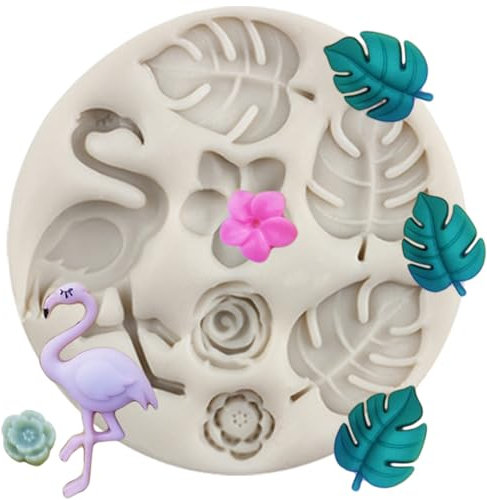MINFEIDMS Moules en silicone en forme de feuille tropicale flamant rose pour fondant, feuilles de monstera, moule à bonbons pour décoration de gâteaux, décoration de cupcakes, pâte à sucre, pâte à