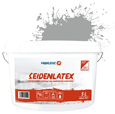 Farbklecks24 Seidenlatex Color 5L Grau 7-1 Latexfarbe grau, abwaschbare Wandfarbe, Küchenfarbe, Badfarbe
