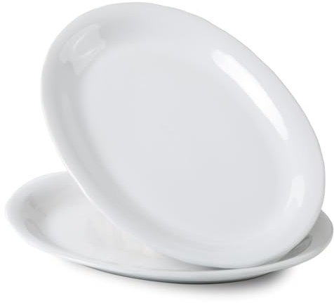 Magclay Ceramic Serving Platter, 13.7 Inch Large Oval Serving Trays, Dinner Plates, Set of 2, White