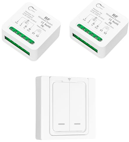 Tedeligo Interruttore Luce Senza Fili, Funziona Con Interruttore A Parete, Portata Di Controllo Fino A 100M Per Lampade Da Interni Lampadine A LED, Ricevitore Relè AC220V 2000W (1 TO 2)