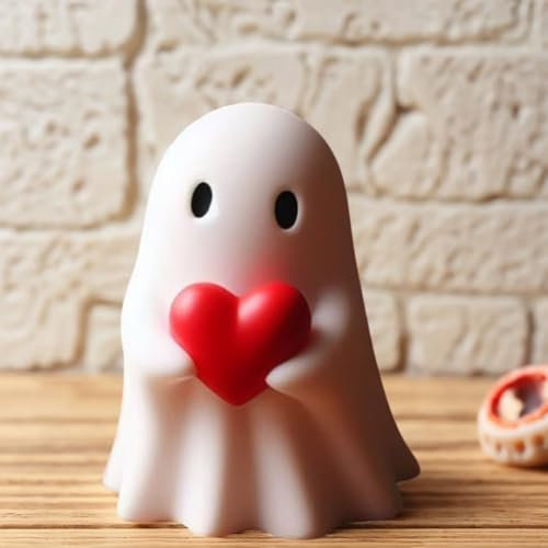 Starnearby Cute Geist Statue, Rotes Herz Geist Figuren, Gruselig Geister 2024 Halloween Geisterfigur, Halloween-Statue Desktop Ornamente Halloween Deko Outdoor & Indoor