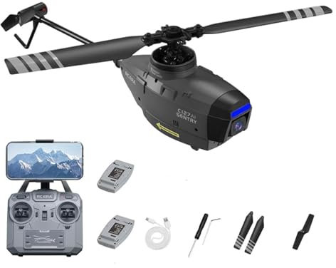 BINWAN C127AI Scout RC Helicopter With 1080P Camera,2.4G 4CH Single-Rotor Brushless Helicopter Model Without Aileron,Remote Control Aircraft With 6-Axis Gyro(Black,Dual batteries)