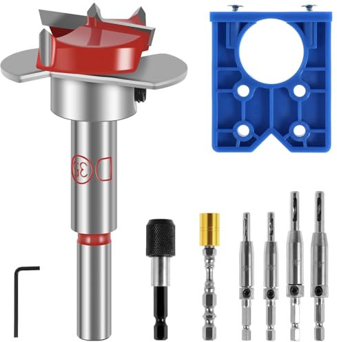 Profi Topfscharnier Bohrschablonen Set, Forstnerbohrer 35mm, Scharnierbohrer Set, Topfband Bohrschablone Möbelbau, Bohrhilfe, Bohrlehre - Präzise und Effizient Für Möbel und Holzbearbeitung
