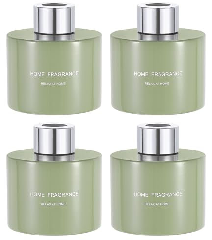 sourcing map 4pcs Empty Glass Diffuser Bottle 140ml/4.7oz Refillable Fragrance Accessories Aromatherapy Jar Container for Replacement Reed Diffuser DIY Home Bathroom Green with Silver Tone Cap