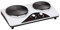 Hornillo doble de placas con control de temperatura, superficie fácil de limpiar, ideal para cocinar en casa o para uso camping.