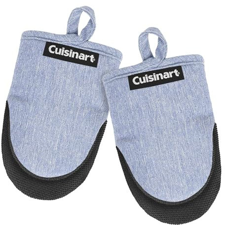 Cuisinart Mini Oven Mitts – 5.5” x 7” Heat-Resistant Kitchen Mitts for Oven with Non-Slip Neoprene Palm, Cotton Filling, and Fabric Loop – Durable Oven Mitt Set for Cooking & Baking (Light Blue)