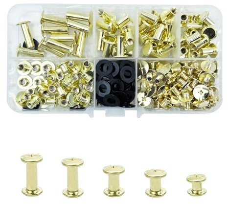 KUKUJIWA 80 Vis de Reliure,Rivets de Reliure à Tête Plate,M5*5/8/10/12/15 mm Rivet à Visser Vis à Chicago,Vis Chicago Screws métal tête ronde chicago stud vis DIY Book Scrapbook Reliure(Or)