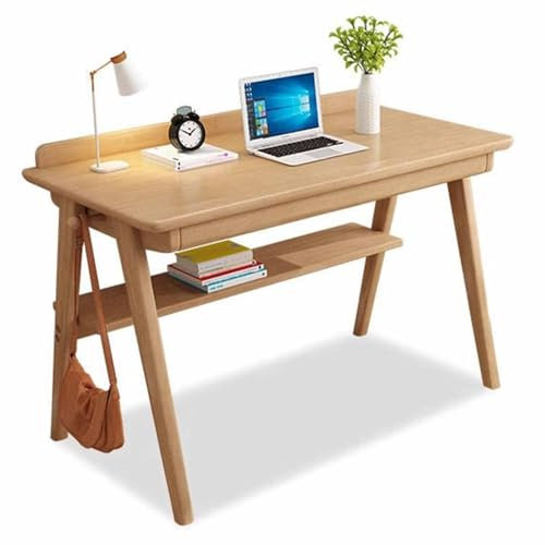 Schreibtisch Aus Massivholz Schreibtisch Für Studenten Computertisch Für Zu Hause Holzschreibtisch Mit Schubladen Material Gummibaumholz(Wood Color,120x60x75cm)