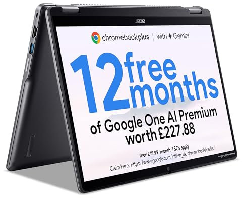 Acer Chromebook Plus Spin 514 CP514-4HN Convertible Laptop - Intel Core i3-1315U, 8GB, 128GB UFS, Integrated Graphics, 14 Inch WUXGA Touchscreen, Google Chrome OS, Iron