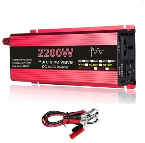 Onduleur DC 12V/24V vers AC 110V/220V Nouvel Onduleur À Onde Sinusoïdale 1000W 1600W 2000W 2200W Convertisseur Batterie Externe Portable Onduleur Solaire Convertisseur(2200W,12V_220V)
