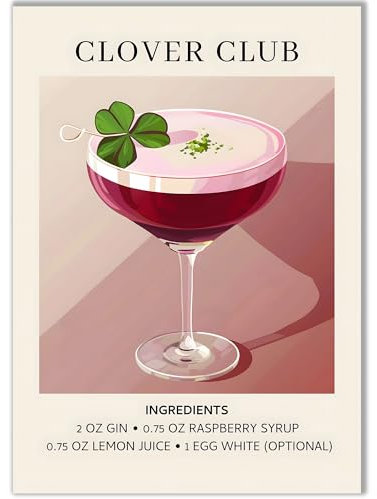 Happymotive – Premium Cocktail Poster wahlweise in DIN A3 oder DIN A4 – Premium Druck auf 300g Papier – Wanddekoration für Bar, Küche und Homebar, Office ohne Rahmen Clover Club A3