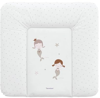 TRÄUMELAND - Wickelauflage Mermaid | Wasserabweisende und abwischbare Wickelauflage mit Meerjungfrauen |Wickeltischauflage ausThermo-Vlies und phtalatfreie PVC. 75x75 cm
