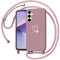 Yichxu Funda para Samsung Galaxy A56 5G con Cuerda, Carcasa Suave TPU Líquida Silicona, Patrón de Corazón, Ajustable Correa de Cuello Cadena Cordón Antigolpes Cover, Rosa