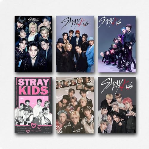 Hotoice Ein Set von 6 Streunen-Postern für Kinder, Kpop-Band, Vintage-Retro-Musikgruppen-Cover, Wandkunst, Leinwandposter, Raumdekor, ästhetischer Druck, Dekoration, 20 x 30 cm, Stil 2