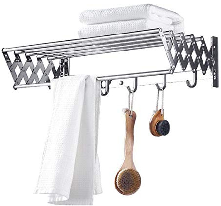 Porte-Serviettes de Bain Porte-Serviettes télescopique Étagère Pliante Montage Mural Balcon Salle de Bain Toilette Gain de Place / 60 cm (50 cm)