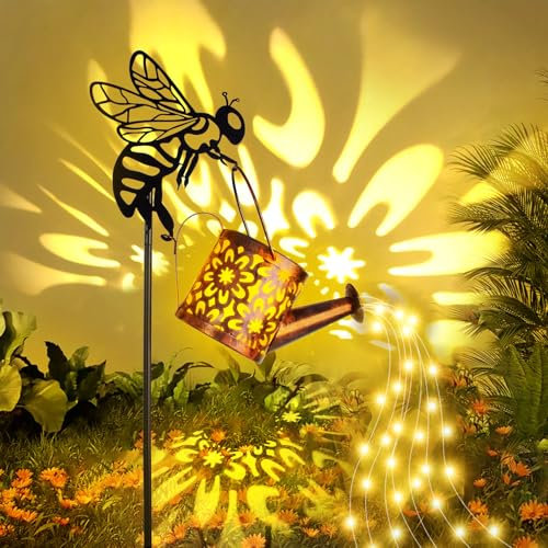 Luz solar para regadera, luces solares de jardín con 36 luces LED, metal retro, impermeable, para jardín, patio, camino, farol, decoración de plantas (abeja)