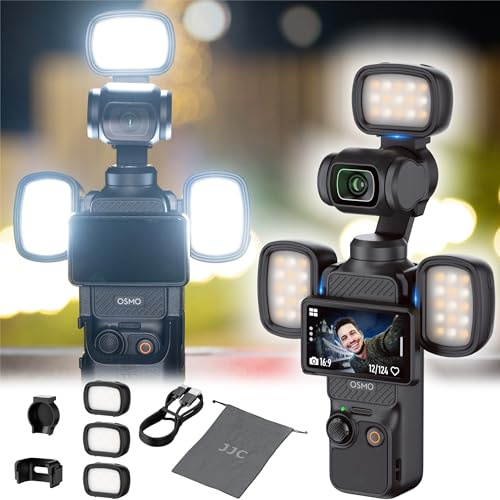 JJC 3Pcs Osmo Pocket 3 LED Video Light, Selfie Light for DJI Osmo Pocket 3 | Rechargeable Pocket3 Creator Combo Magnetic Fill Lighting with 3 Colour Modes & Brightness Levels for Vlog Video Recording