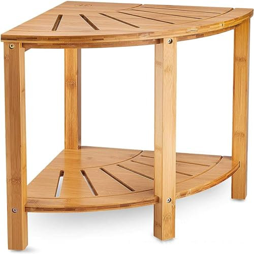 LXJBBD Banc de douche d'angle en bambou imperméable avec étagère de rangement pour le rasage des jambes, parfait pour la douche intérieure