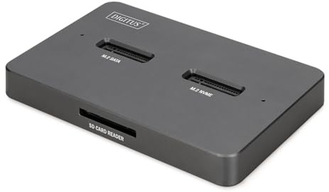 DIGITUS M.2 SSD docking station – for NVMe and SATA SSDs up to 4 TB – SD Express card reader – USB-C 3.2 Gen2 10 Gbps – for 2242, 2260, 2280, 22110 – hot-swap – black