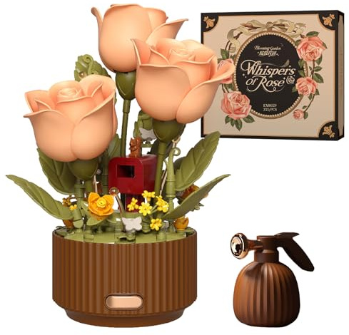 LIKLIKLINK Jeu de Construction de Fleurs Artificielles, 255 Pièces Kit de Blocs de Construction de Fleur de Roses, Décoration de Chambre ou de Maison, Jouets Plantes pour Dame, Petite Amie et Filles