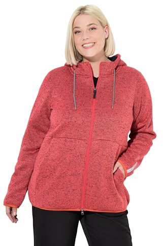 Ulla Popken Damen große Größen Übergrößen Plus Size Strickfleece-Jacke, Teddyfleece, 2-Wege-Zipper, Reflektor Koralle 50+ 812880512-50+