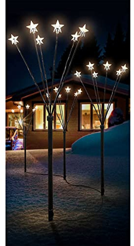 4 Stück Sternenstäbe LED-Gartenleuchtstäbe mit 24 Sternen warm-weiß Gartenstäbe Weihnachtsdekoration