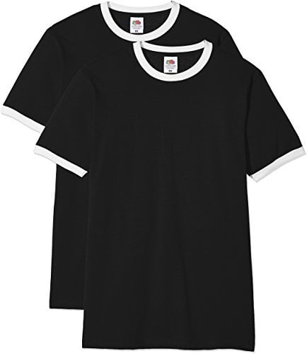Fruit of the Loom Men's Ringer Premium T-Shirt Pack of 2, Black/White, Medium