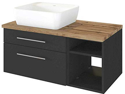 Lomadox Badezimmer Waschbecken-Unterschrank 90 cm inkl. Keramik Waschtisch in matt grau