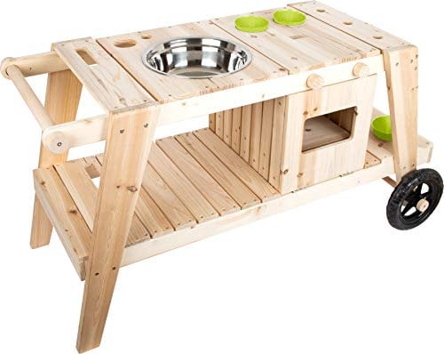 small foot Matschküche aus massivem und witterungsbeständigem Holz für Kinder ab 3, Outdoorküche mit Rädern, 11665 104 x 59 x 54 cm, Holzfarbe