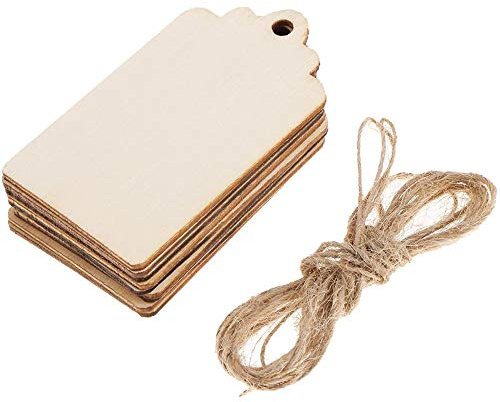POFET 100pcs Unfinished Wooden Gift Tags Hanging Label for Wedding Party Decoration