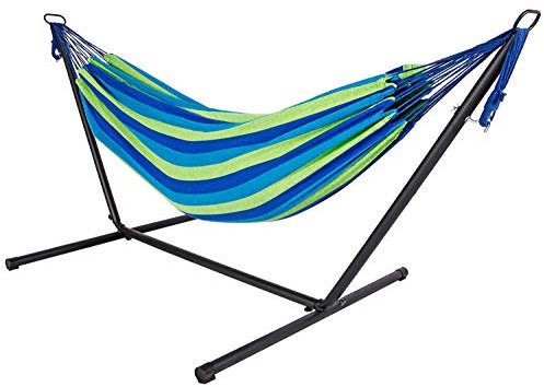 Livinxs Doppel Hängematte mit Stahlgestell und praktischer Tragetasche | Platz für Zwei Personen | Perfekt für Garten, Balkon oder Terrasse | Hohe Belastbarkeit (Lagoon)