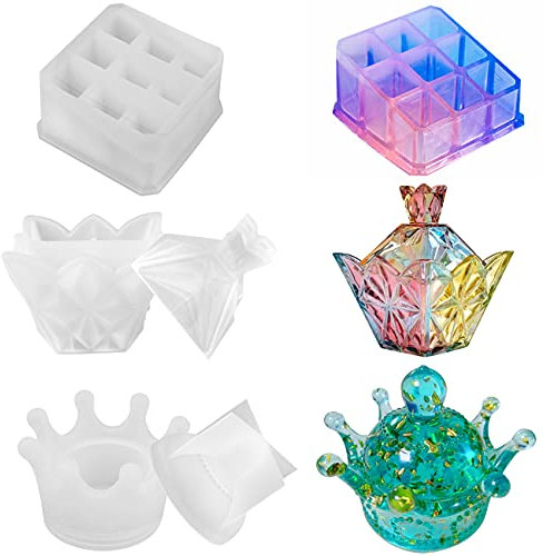 Mity rain Box Harz-Formen – Silikon-Schmuckbox-Formen mit 9 Schlitzen für Lippenstifte, 3D-Kronen-Schmuck-Aufbewahrungsbox und Pyramiden-Schmuck-Epoxid-Form für DIY-Kunst, Gießharz