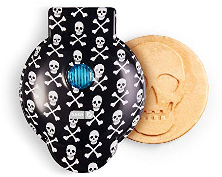 DASH Mini Waffle Maker Machine for Individuals, Paninis, Hash Browns, & Other On the Go Breakfast, Lunch, or Snacks, with Easy to Clean, Non-Stick Sides, Black Skull 4 Inch