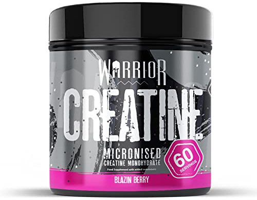Warrior Creatine Monohydrate Powder – Micronised for Easy Mixing and Consumption – 100 Percent Pure Creatine – Proven to Improve Physical Performance and Recovery, 5 g Servings (Blazin Berry, 300 g)
