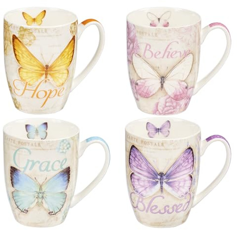 Christian Art Gifts Ceramic Mug Set-Butterflies (Set Of 4)