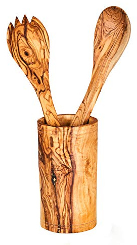 levandeo Utensilienhalter Olivenholz ca. H16cm Besteckhalter Küchenhelfer Löffelhalter Holz Natur Olive Unikat Küche Deko