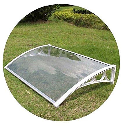 SSB Vordach für Tür, Veranda, Fenster, Garten, Terrasse, Veranda, Vorzelt, wetterfest, mehrere Größen und Farben (Farbe: transparent + weiße Halterung, Größe: 80 x 100 cm)